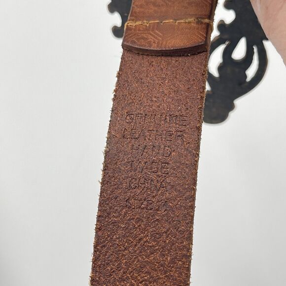 💥BOGO💥 LINEA PELLE Brown Leather Belt. 7/8" Western Antiqued Buckle Hand Made - Picture 7 of 8